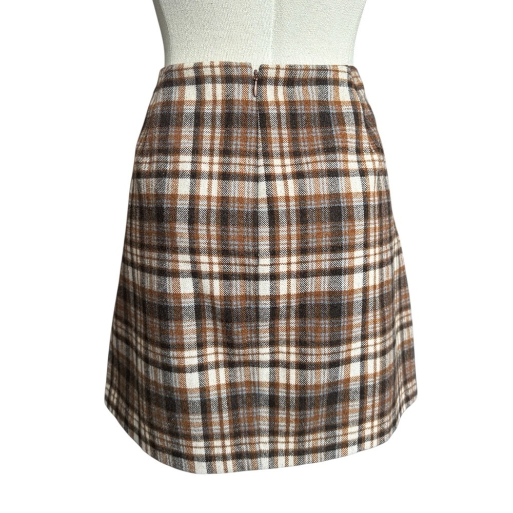 Reformation Janis Mini Skirt in Brown Plaid Wool Blend Size: 12 - Picture 6 of 9